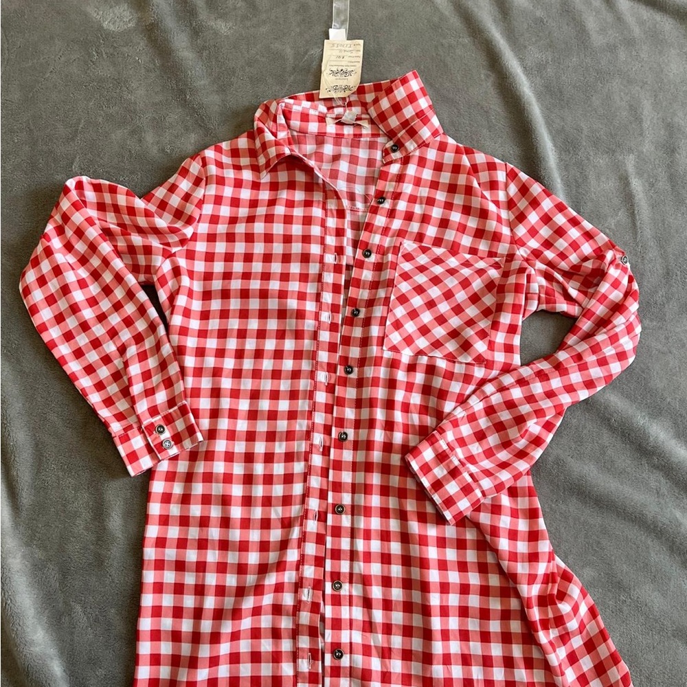 Ya Los Angeles Red and White Plaid Button Down Shirt